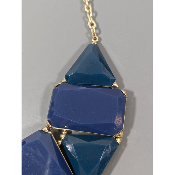 Blue Cabochon Statement Necklace Geometric Bold Gold Tone 18" - Picture 4 of 8